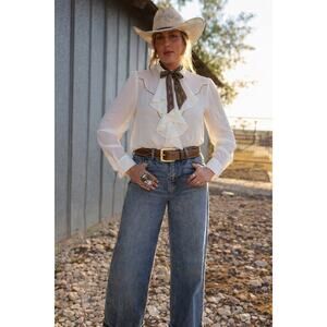 Ralph Lauren Archive Brown Leather Belt | Wide Western Brass Buckle | Vintage